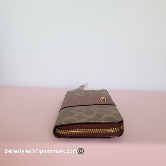 COACH Slim Accordion Zip Wallet In Signature Canvas with Back Slip Pocket-Tan ⭐ - Picture 11 of 16